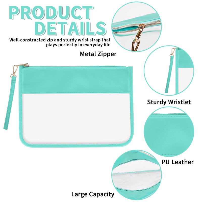 Iqimott Clear Zipper Pouch, DIY Clear Makeup Cosmetic Bag Purse for Women Girls, Chenille Letter Travel Toiletry Bag(Green) - Image 3
